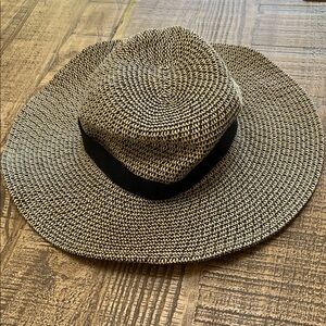 J. Crew Women’s Wide Brim Straw Fedora Hat - Black & Natural